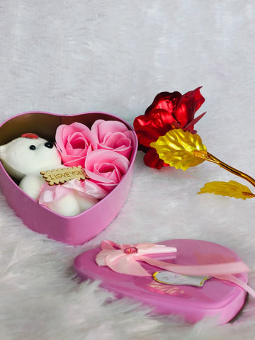 Eternal Red Rose with Gold LOVE Display Stand & Sweet Treats