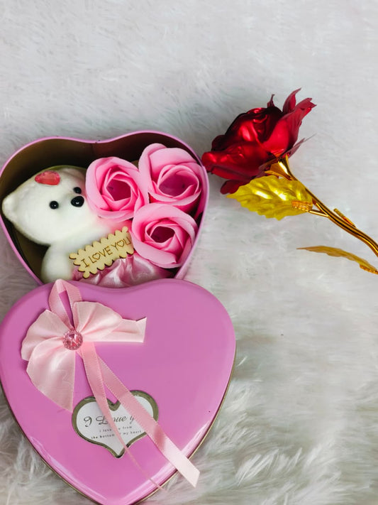 Eternal Red Rose with Gold LOVE Display Stand & Sweet Treats