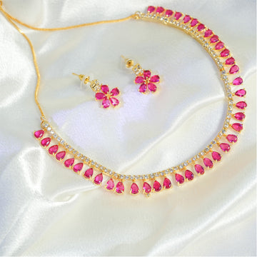 Gold-Plated Brass AD-Stone Necklace Set with Earrings