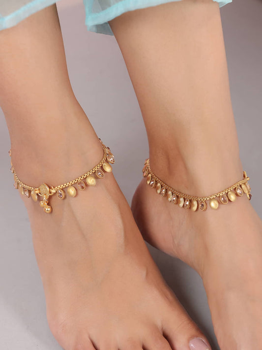 Gold Plated Kundan Studded Anklet For Women