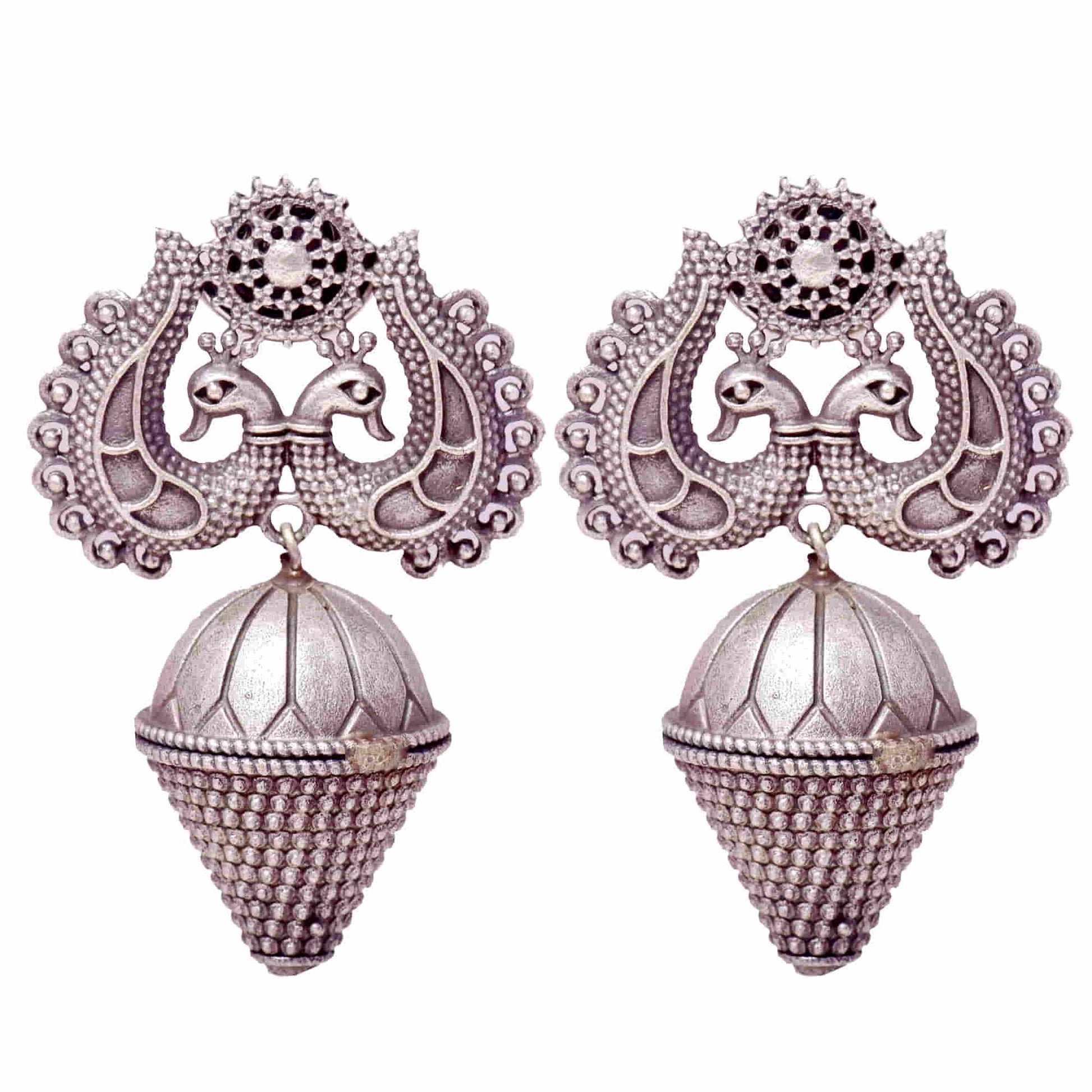 oxidized-peacock-shape-dome-dangle-earring-viraasi