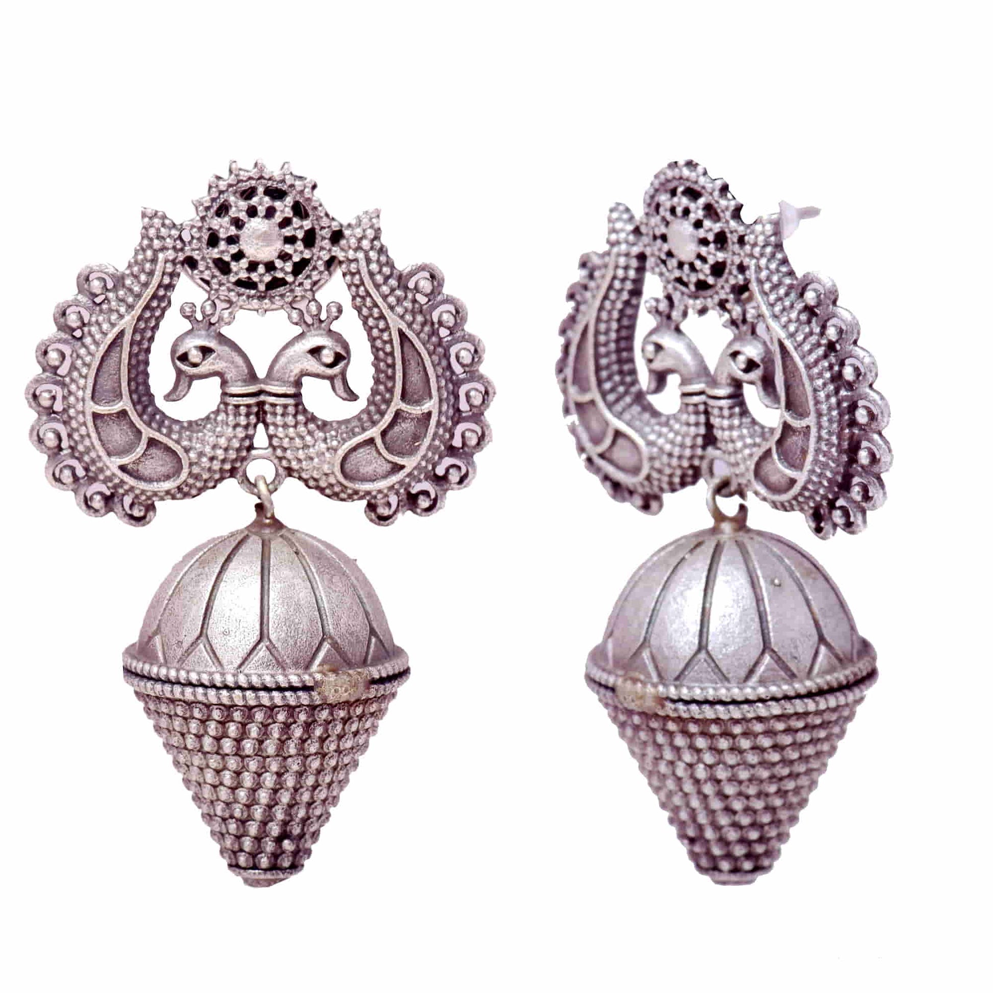 oxidized-peacock-shape-dome-dangle-earring-viraasi