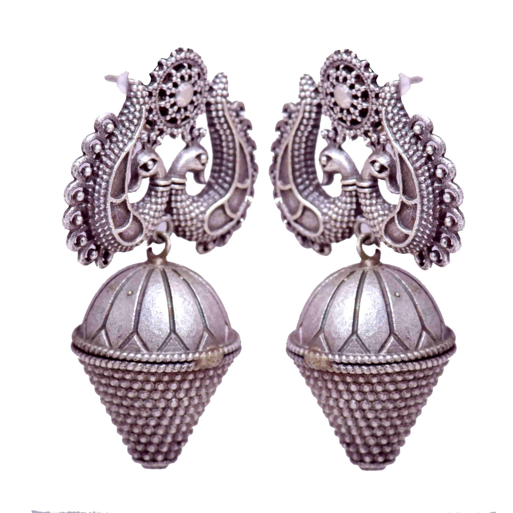 oxidized-peacock-shape-dome-dangle-earring-viraasi