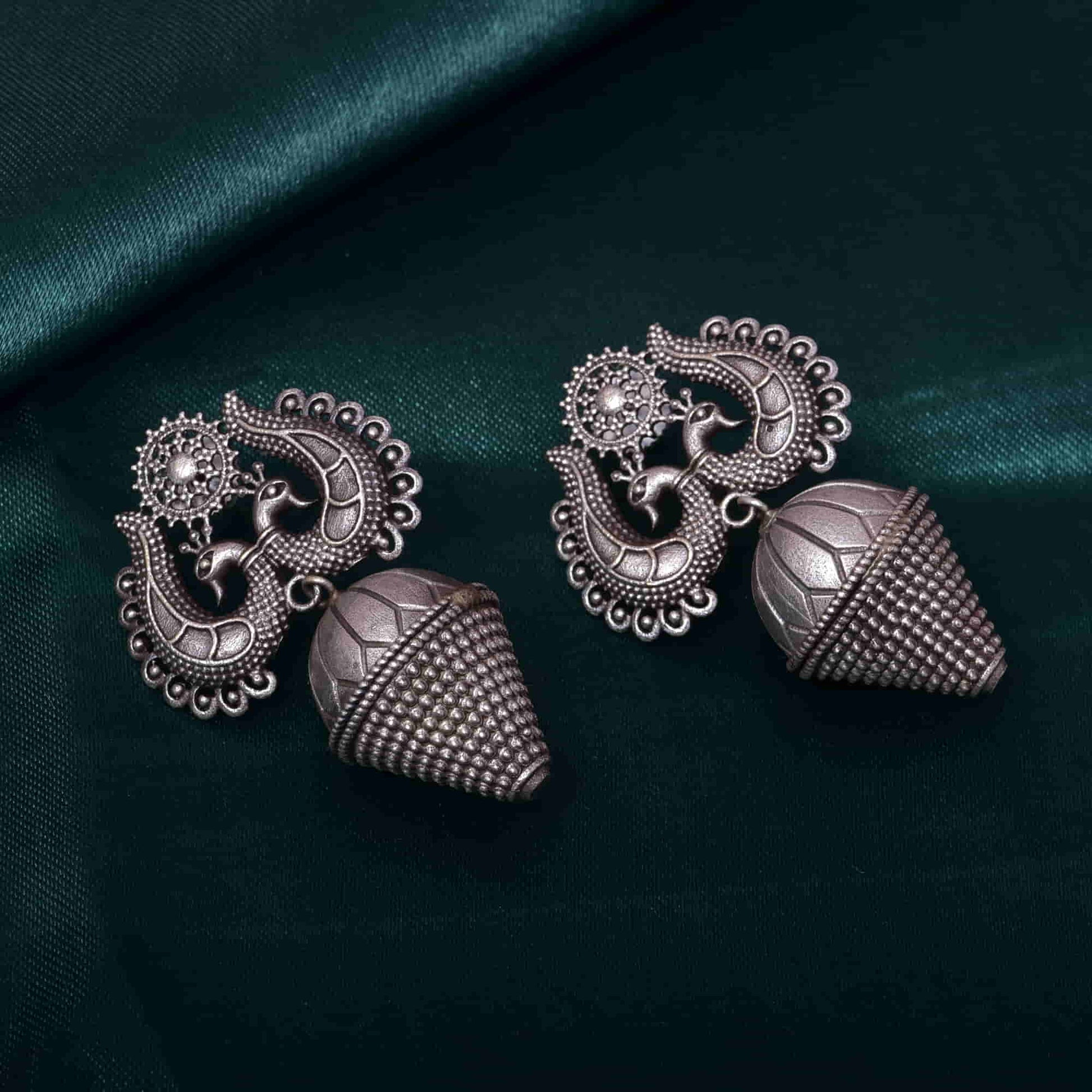 oxidized-peacock-shape-dome-dangle-earring-viraasi