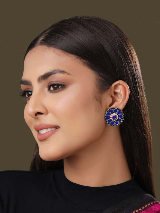 Round Shape Enamel Stud Earrings For Women