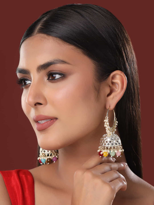 Colorful Mirror Jhumka Earrings For Women