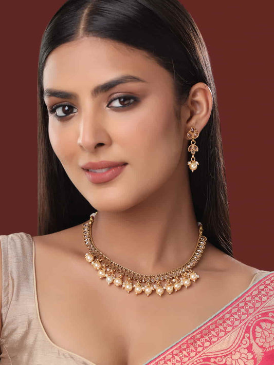 Gold-Plated Pearl Studded Kundan Jewellery Set