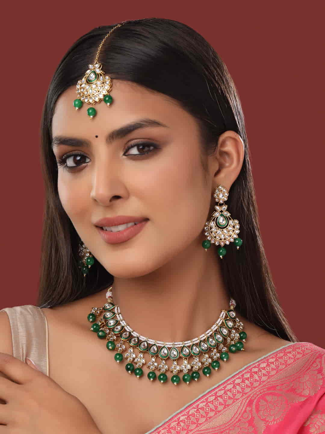 Green Pearl Studded Bridal Jewellery Set
