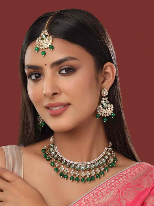 Green Pearl Studded Bridal Jewellery Set