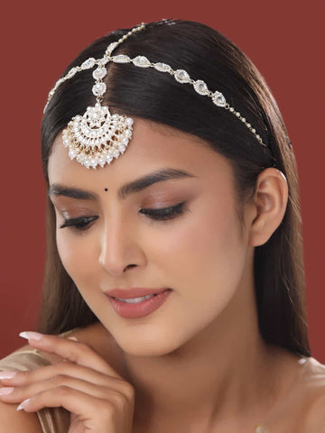 Gold-Plated Floral Kundan Pearl Rajasthani Sheeshphool