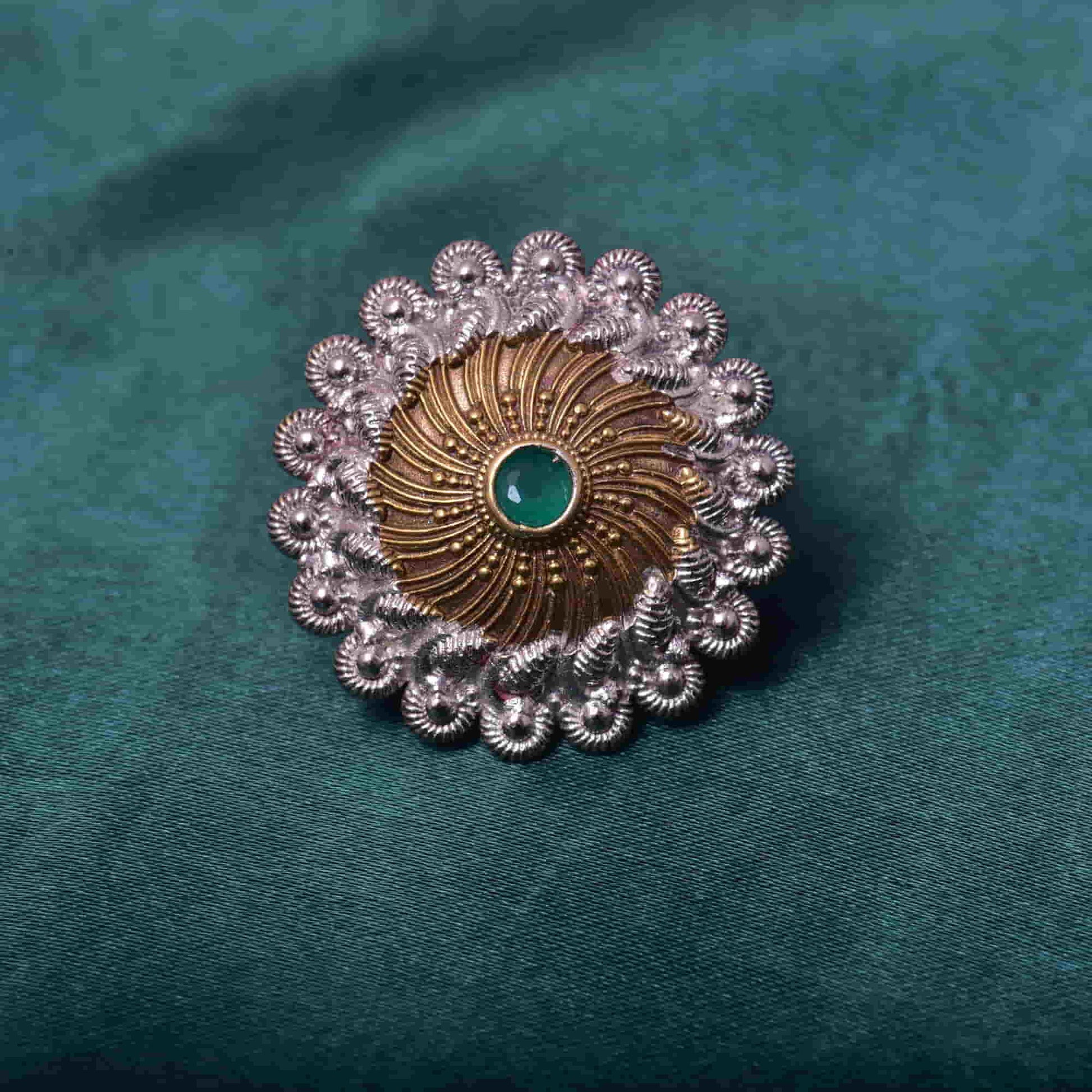 gold-and-silver-plated-small-adjustable-ring-green-viraasi