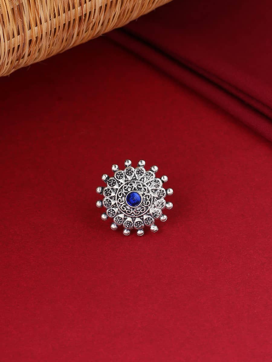 floral-shape-blue-stone-ring-adjustable-viraasi