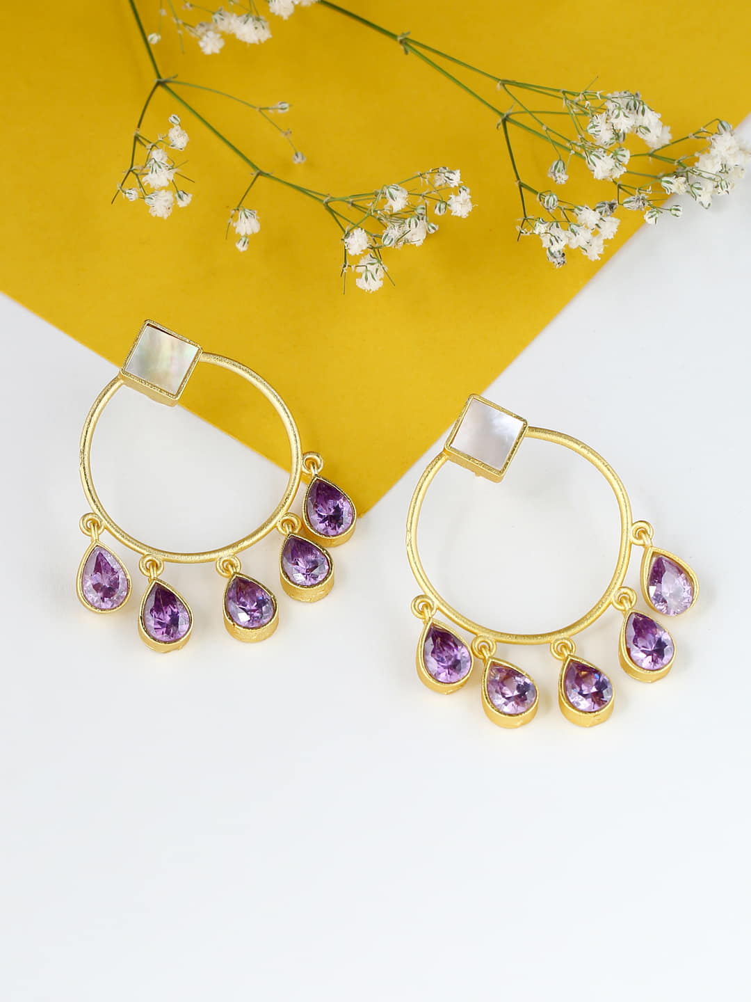 gold-plated-raw-stone-hoop-earrings-viraasi