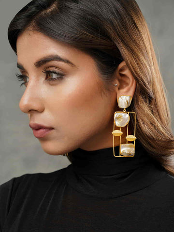 Gold-Toned Contemporary Drop Earrings