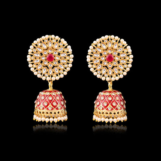 Meenakari Dangle Jhumka Earrings-Red