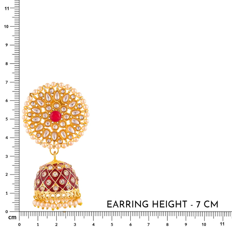 Red meenakari jhumka earrings Clearance