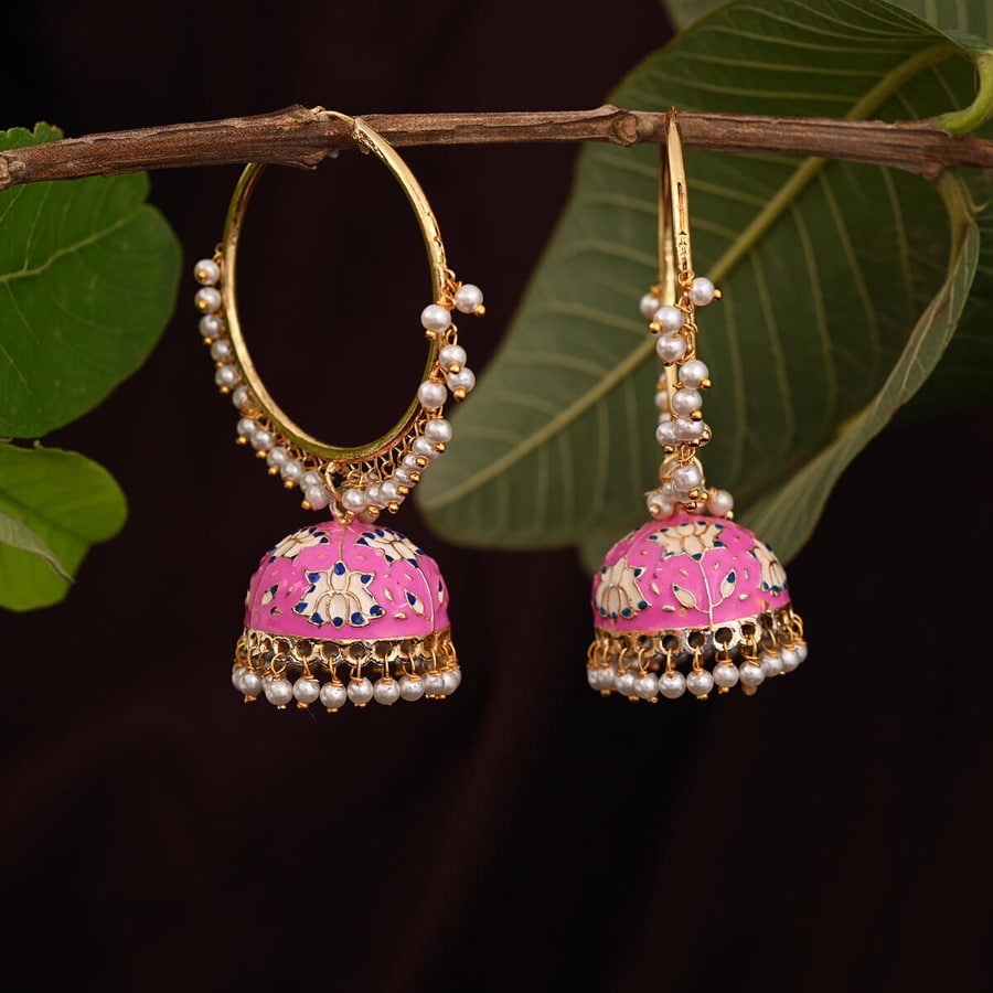 lotus-hoop-meenakari-jhumka-earring-pink-viraasi