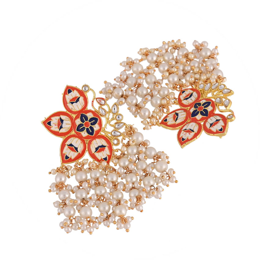 contemporary-jhumka-earrings-with-parls-orange-viraasi
