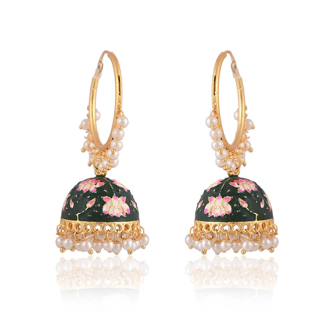 lotus-hoop-meenakari-jhumka-earring-dark-green-viraasi