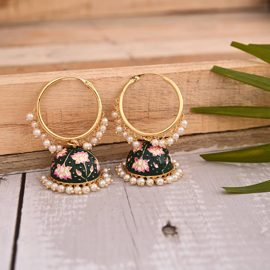 lotus-hoop-meenakari-jhumka-earring-dark-green-viraasi