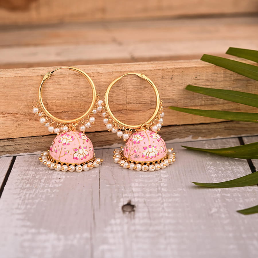 lotus-hoop-meenakari-jhumka-earring-light-pink-viraasi