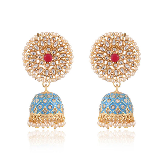 Meenakari Dangle Jhumka Earrings-Skyblue