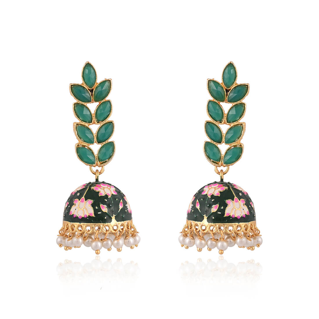 enamel-fusion-floral-jhumka-earring-green-viraasi