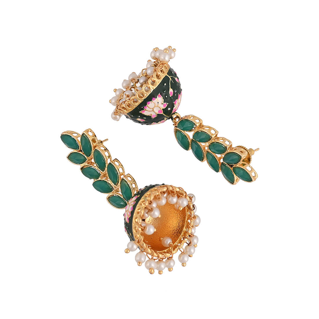 enamel-fusion-floral-jhumka-earring-green-viraasi