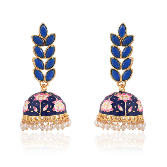Enamel Fusion Floral Jhumka Earring-Blue
