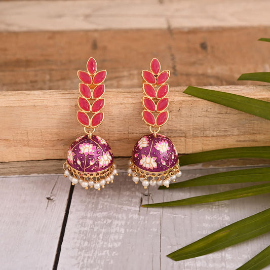 Enamel Fusion Floral Jhumka Earring-Pink