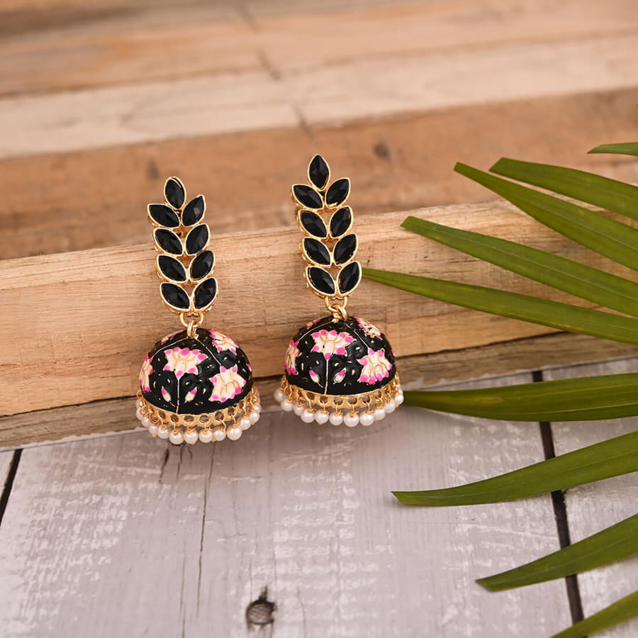 enamel-fusion-floral-jhumka-earring-black-viraasi