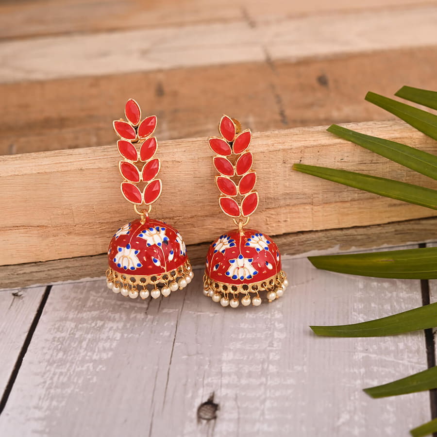 enamel-fusion-floral-jhumka-earring-red-viraasi