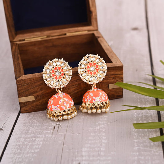 Meenakari Jhumka Earrings-Orange