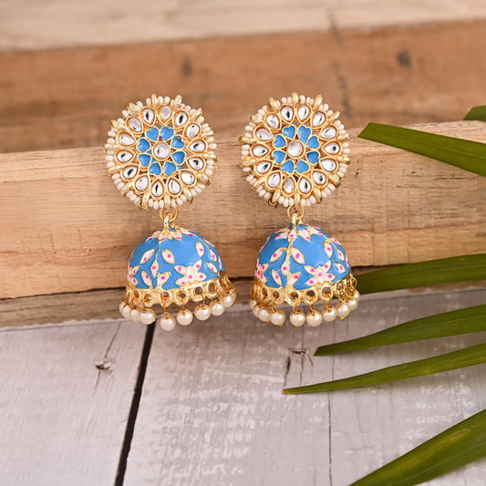 Meenakari Jhumka Earrings-Sky Blue