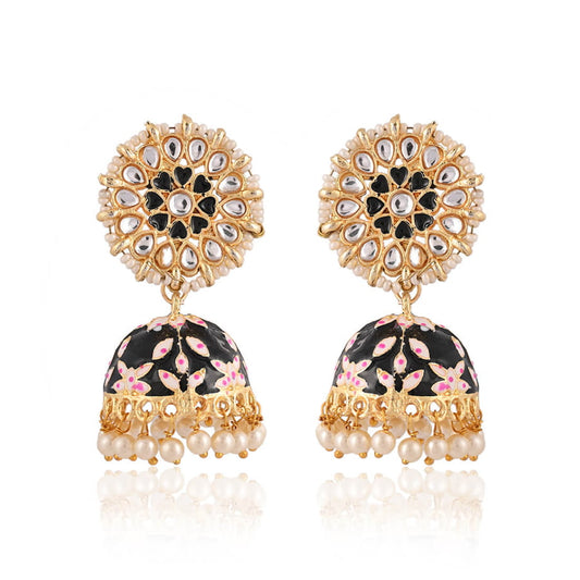 Meenakari Jhumka Earrings-Black