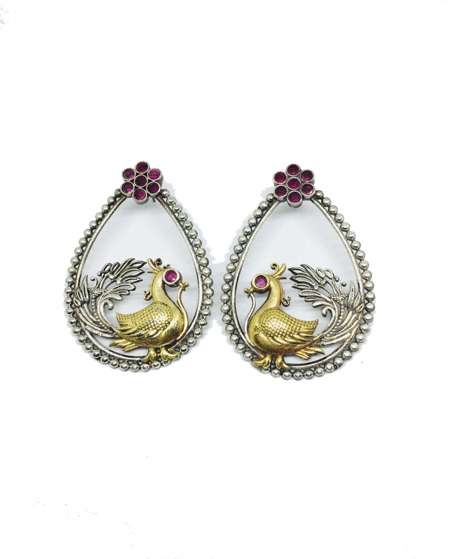 dual-tone-peacock-shape-dangle-earring-pink-viraasi