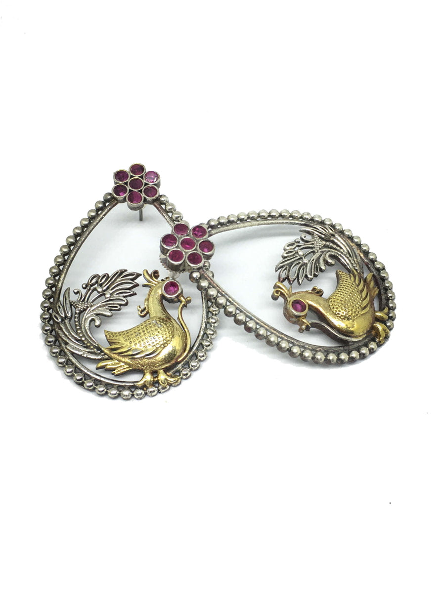 dual-tone-peacock-shape-dangle-earring-pink-viraasi