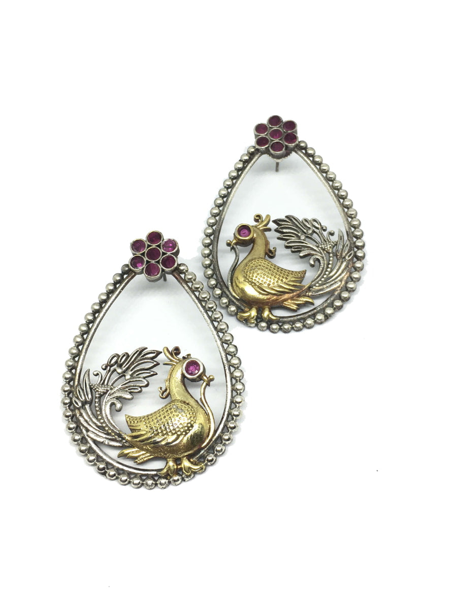 dual-tone-peacock-shape-dangle-earring-pink-viraasi
