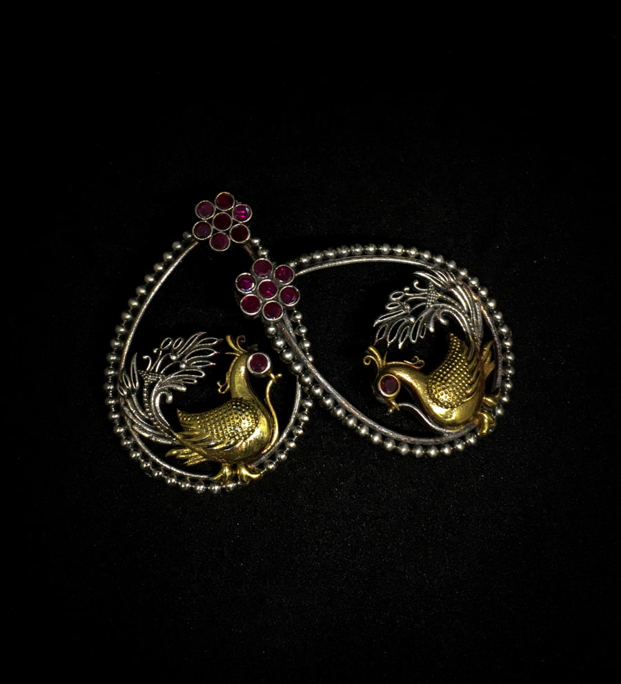 dual-tone-peacock-shape-dangle-earring-pink-viraasi