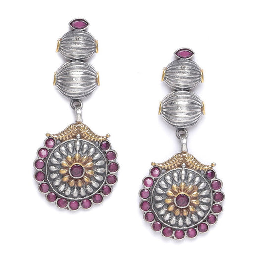 Dual Tone Stone Earring-Pink