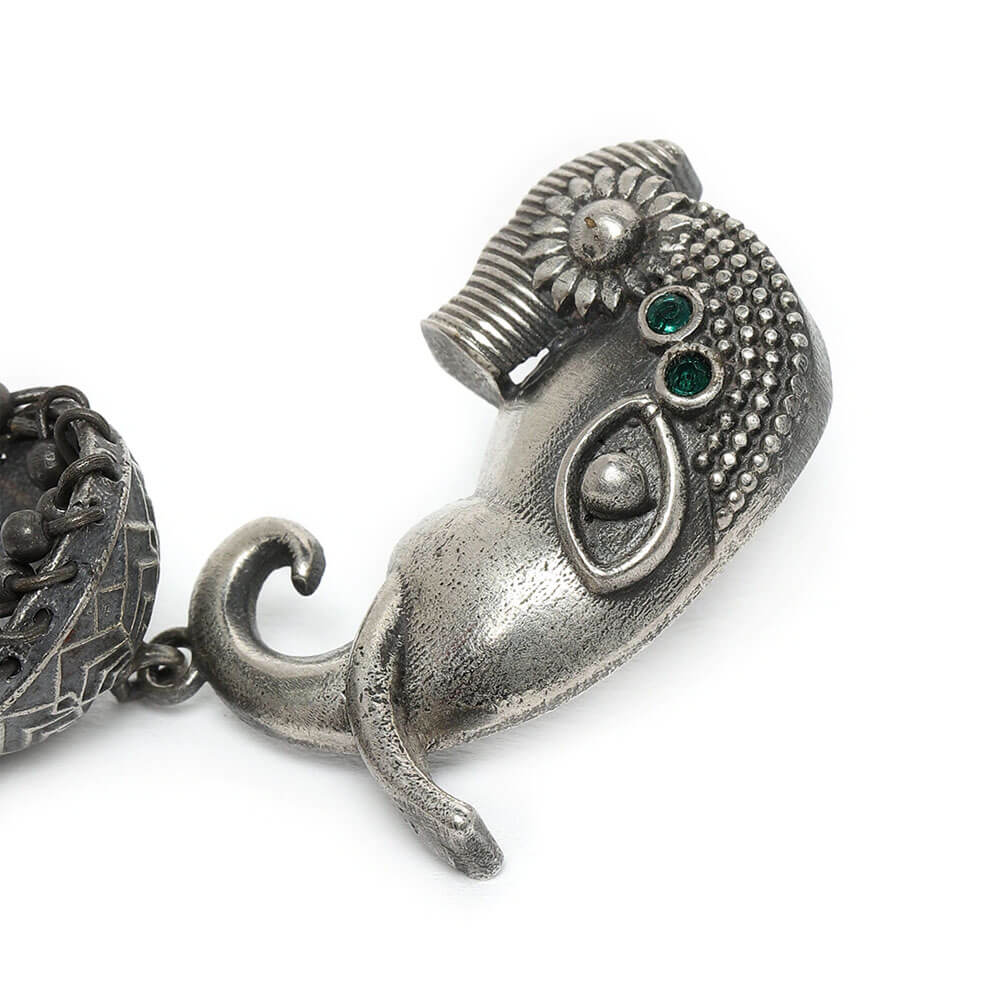 oxidized-silver-toned-elephant-shape-drop-earrings-green-viraasi