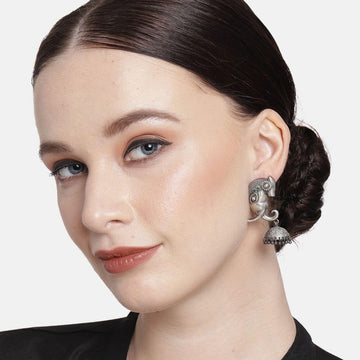 oxidized-silver-toned-elephant-shape-drop-earrings-green-viraasi