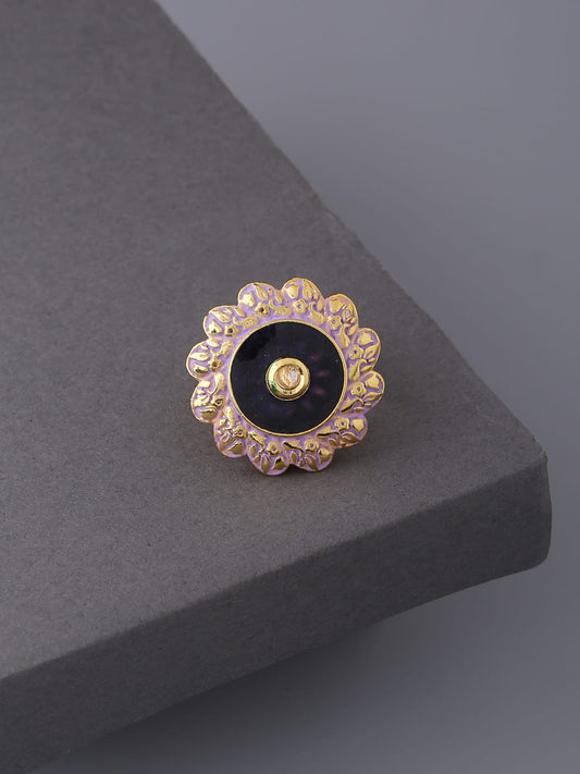 Gold Plated Kundan Ring for Women-Adjustable