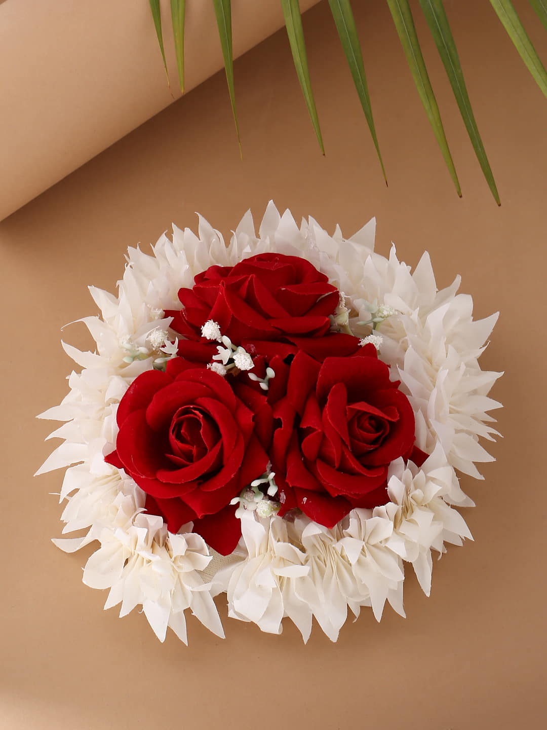 Red and White Flower Hair Bun Cover for Women
