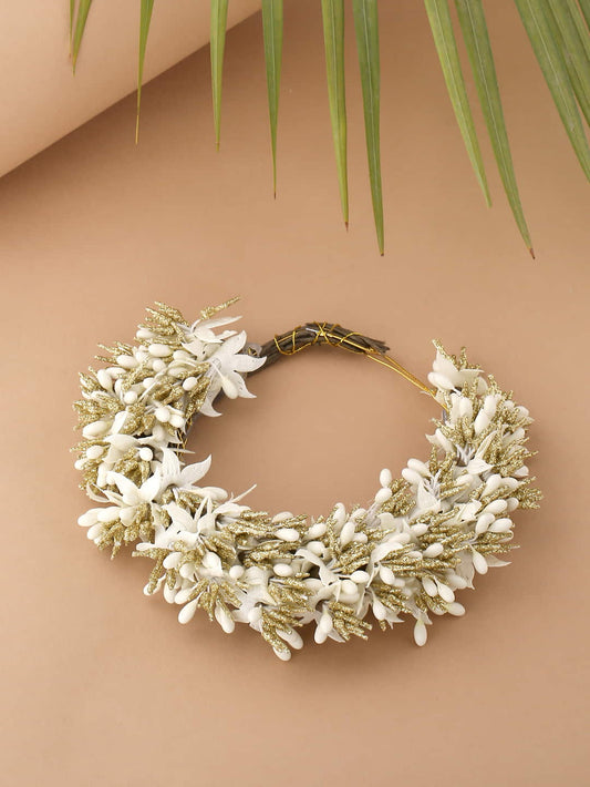 White and Gold Flower Gajra for Women