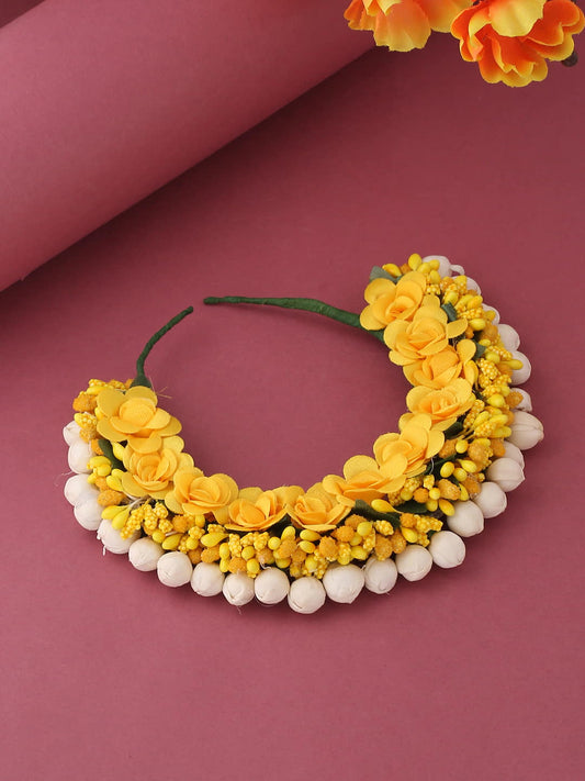 Yellow Flower Gajra Hair Accessories For Women