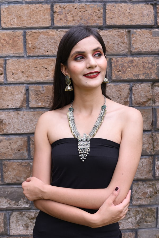 dual-tone-peacock-shape-necklace-set-green-viraasi