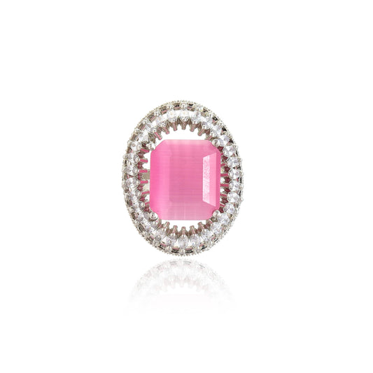 American Diamond Rings with Silver Plating-Pink