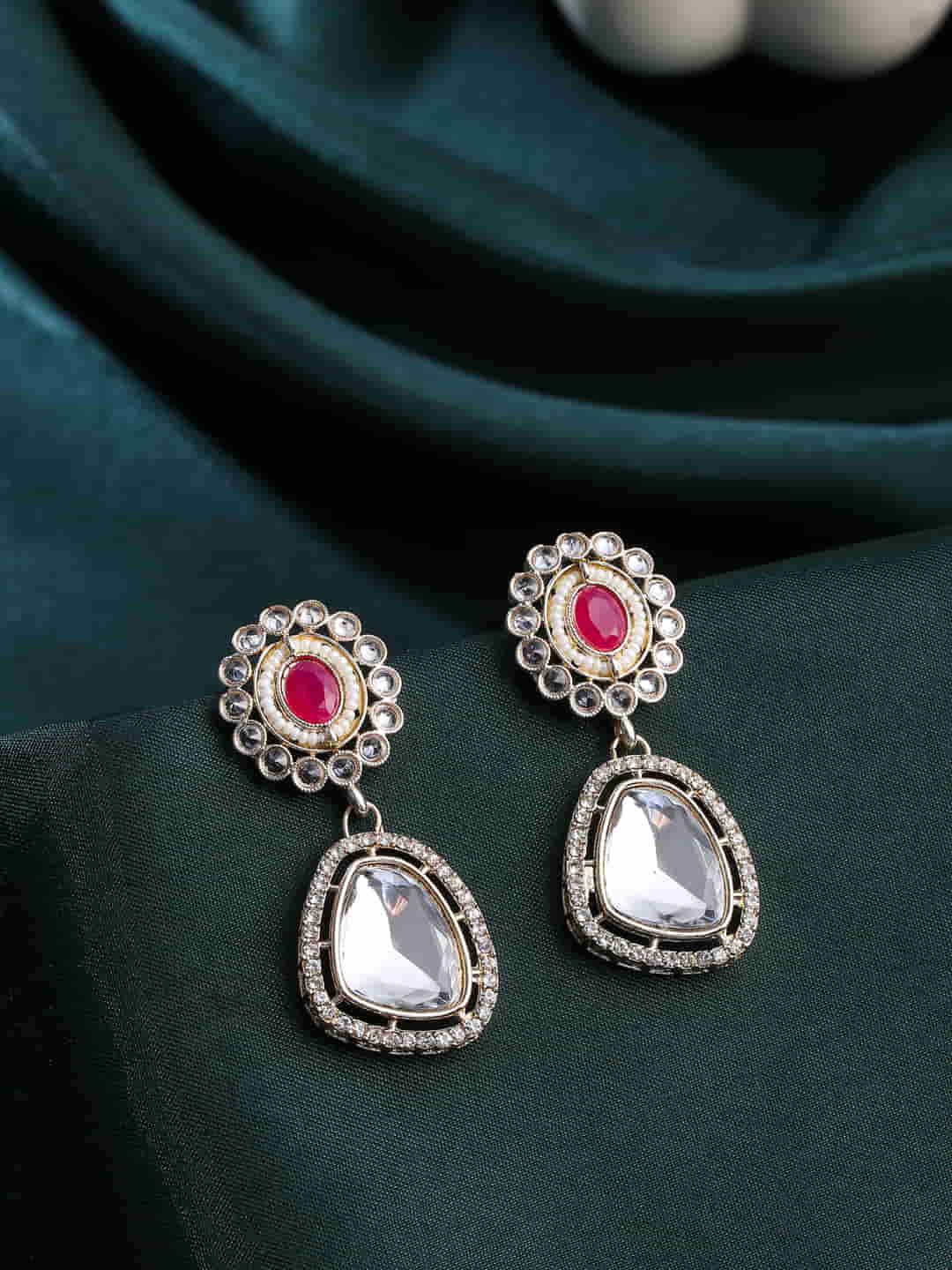 Stylish Dangle Kundan Earrings with Pink Stone