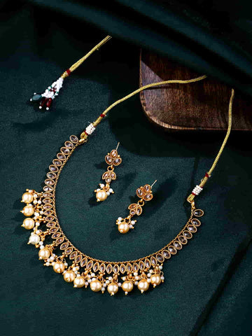 Gold-Plated Pearl Studded Kundan Jewellery Set